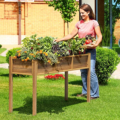 DWVO 48x18x30in Raised Garden Bed, Poly Wood Planter Box Stand,Weather Resistant Planter Box with Legs, Elevated Garden Bed for Backyard, Patio, Balcony, Brown DWVO
