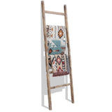 FUIN 6.4ft Extra Wide Wooden Blanket Ladder Living Room Decorative Wal Leaning Farmhouse Quilt Display Holder Rustic Wood Towel Rack for Bathroom, Burnt Brown, 24 inch Wide FUIN