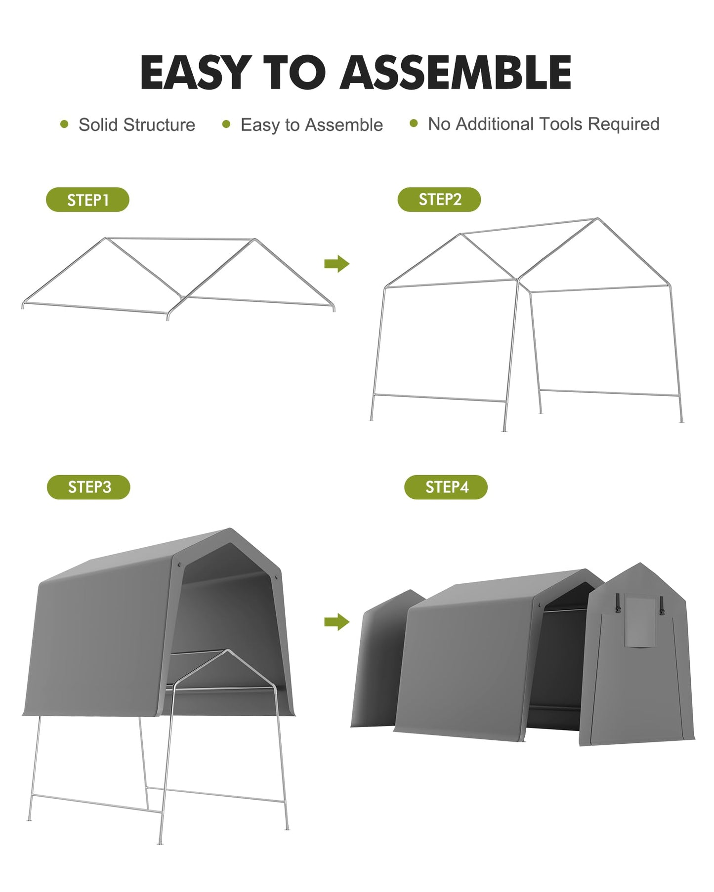 7 x 12 ft Carport Storage Shed, Portable Garage with Roll-up Zipper Door, Heavy Duty Waterproof Tarp, Storage for Motorcycle, Bike, Firewood, Garden Tools