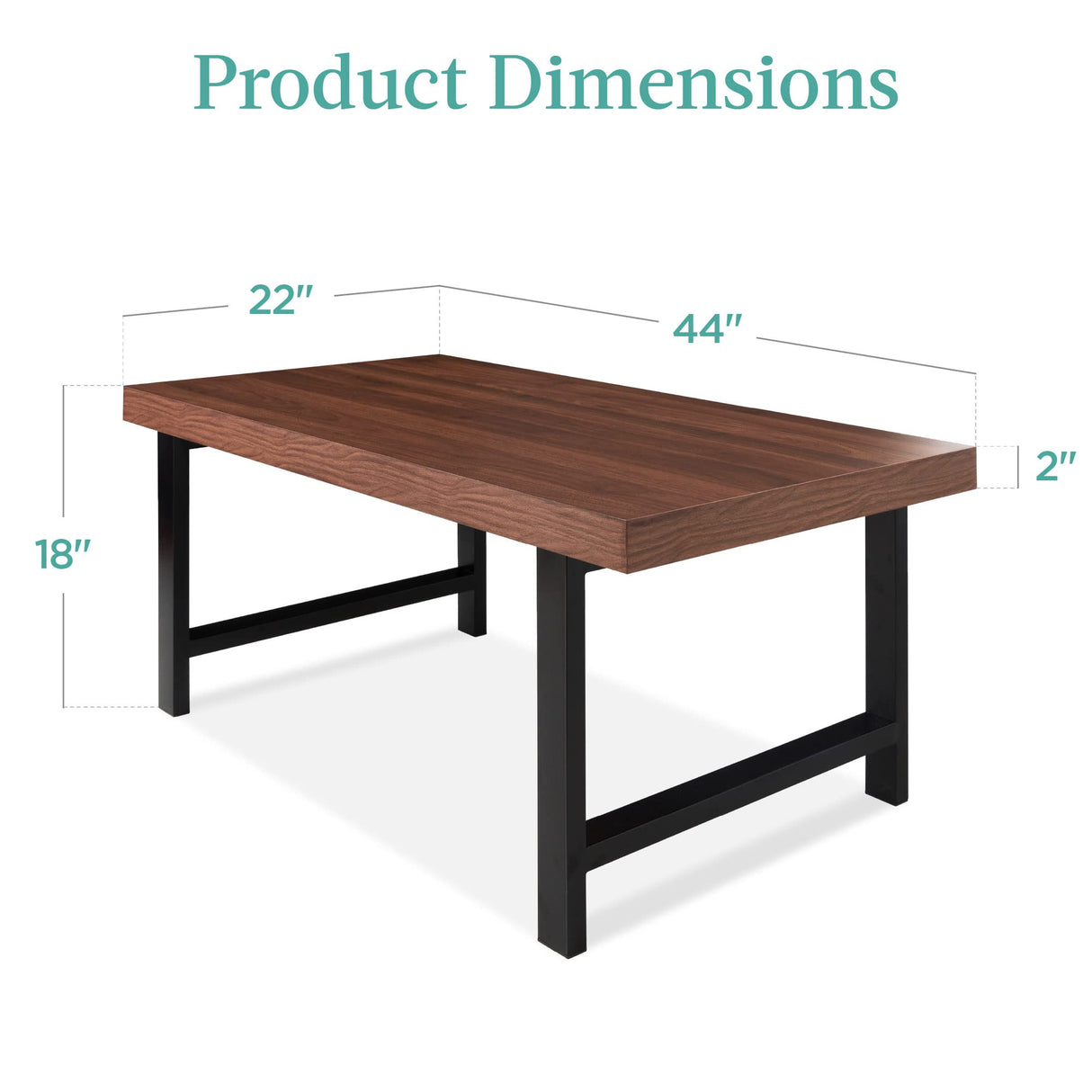 Best Choice Products 44in Modern Coffee Table Butcher Block Top Large Accent Table, Rectangular Wood Industrial Rustic Coffee Table for Living Room w/ 2in Metal Legs, 3in Tabletop - Brown Best Choice Products