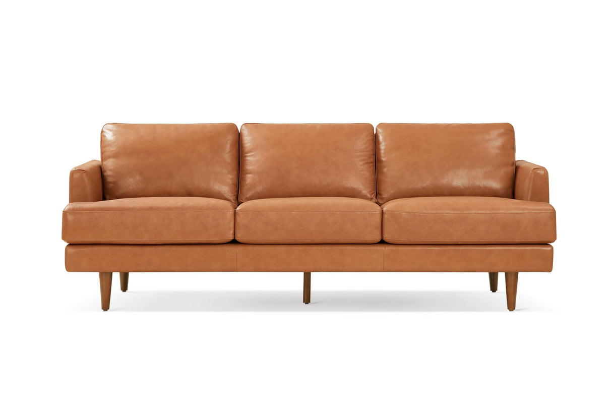 Valencia Grosseto 87” Cognac Tan Brown 3 Seater Full Leather Sofa | Mid Century Italian Nappa Leather Couch for Living Room Furniture | Double Stitched Seams, Removable Cushions VALENCIA THEATER SEATING