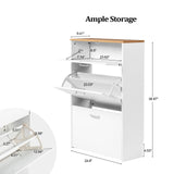 VINGLI Shoe Cabinet Storage for Entryway Slim, Narrow Shoe Cabinet for Front Door Entrance,Entryway Modern White Wood Shoes Rack Organizer for Closet,Freestanding Rack with 2 Flip &1Drop-Down Drawers VINGLI