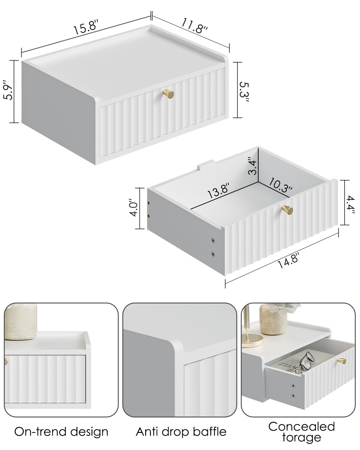 AEPOALUA Floating Nightstand,Wall Mounted Night Stand with Drawer,Small Floating Shelves,Floating Wood Bedside Table for Bedroom、Living Room、Bathroom AEPOALUA