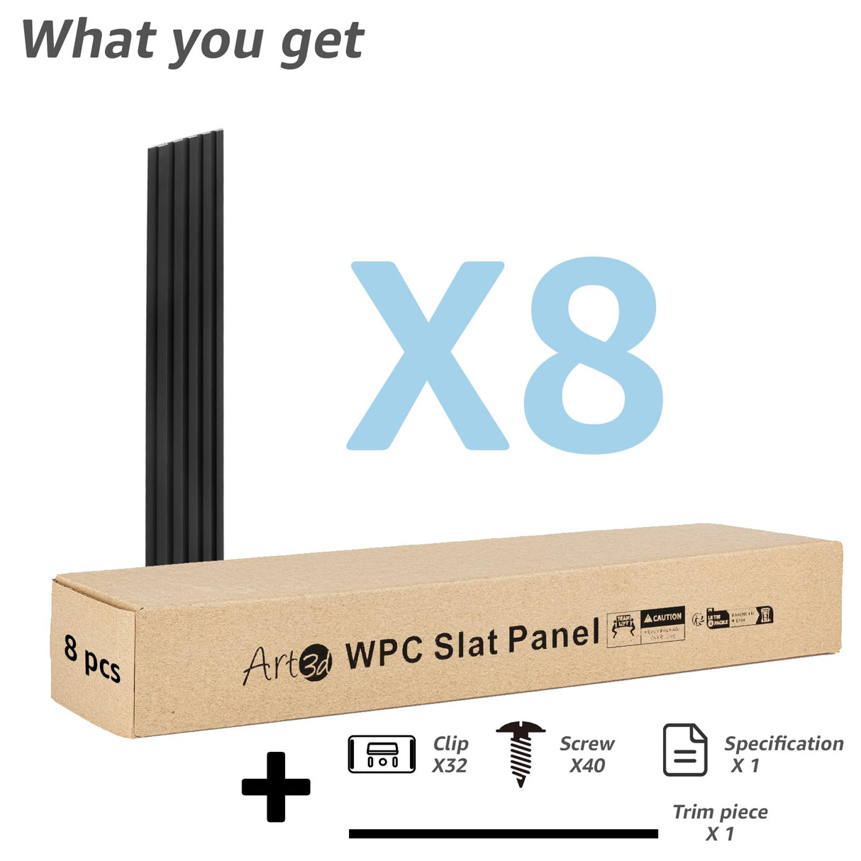 Art3d WPC Slat Wall Panels, 8-Pack 108 x 6 Inch 3D Wall Accents for Interior Wall Decor, Living Room, Bedroom, Black Art3d