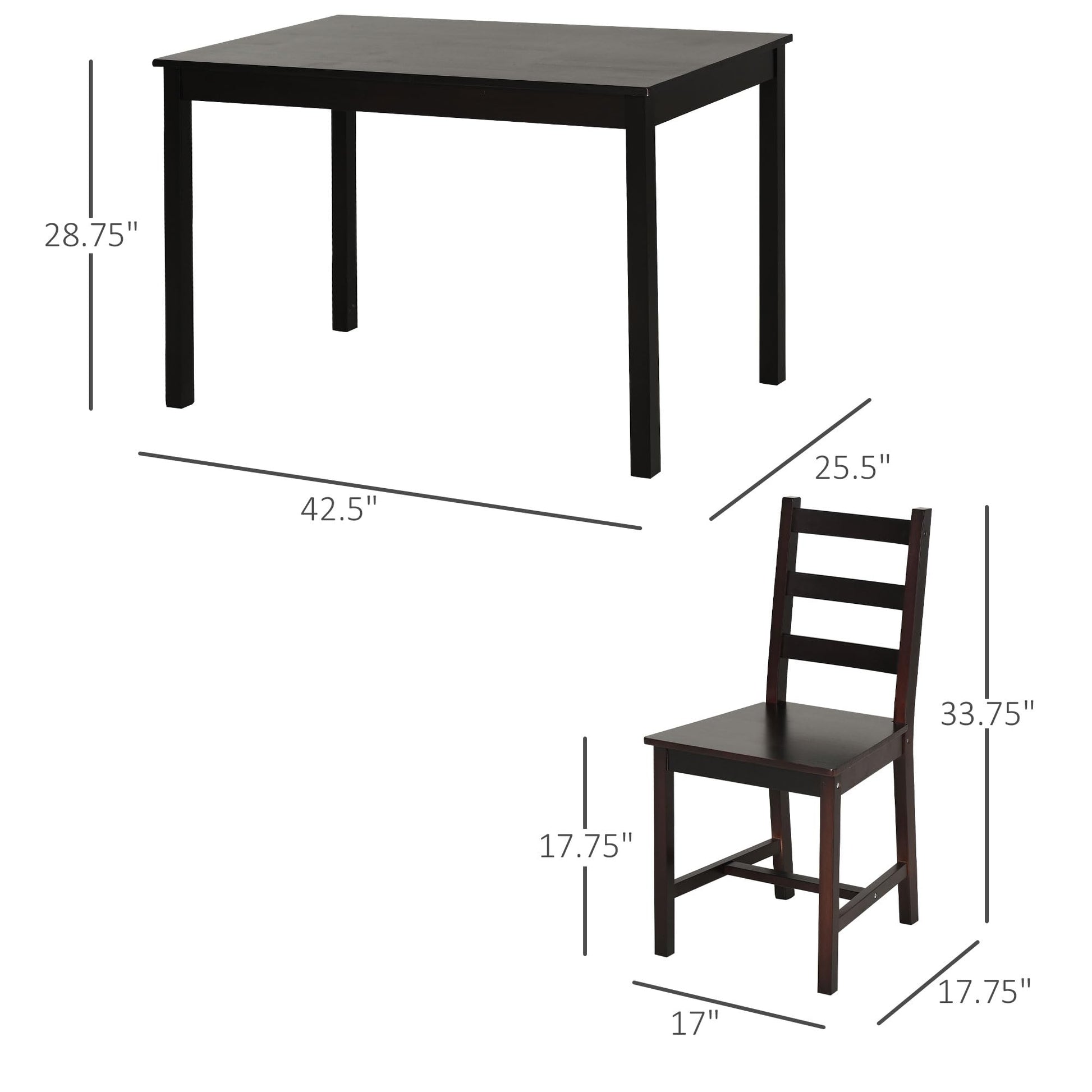 HOMCOM 5 Piece Dining Room Table Set, Wooden Kitchen Table and Chairs for Dinette, Breakfast Nook, Chestnut Brown - WoodArtSupply