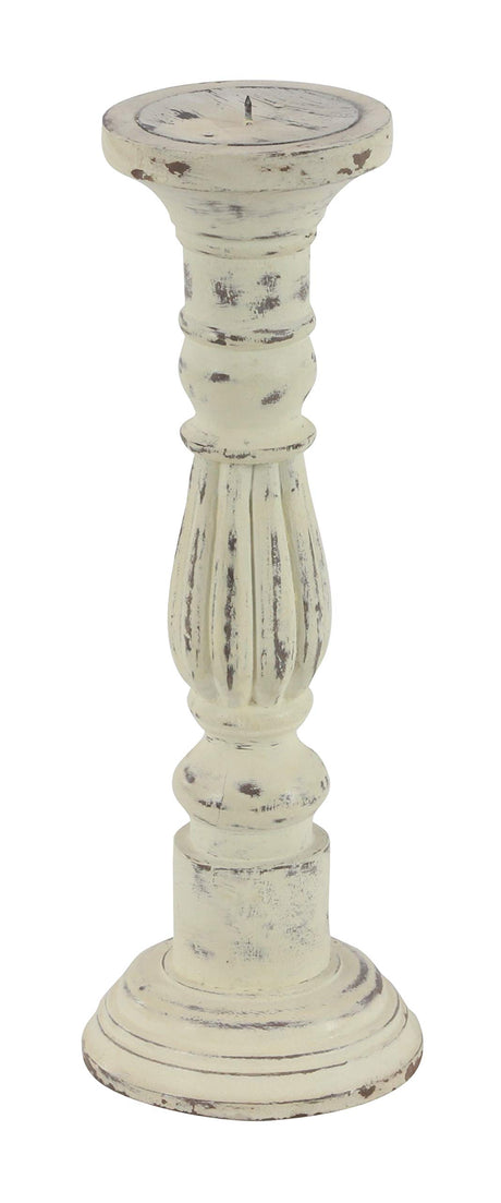 Deco 79 Mango Wood Solid Candle Holder, Set of 3 21", 17", 15"H, White Deco 79