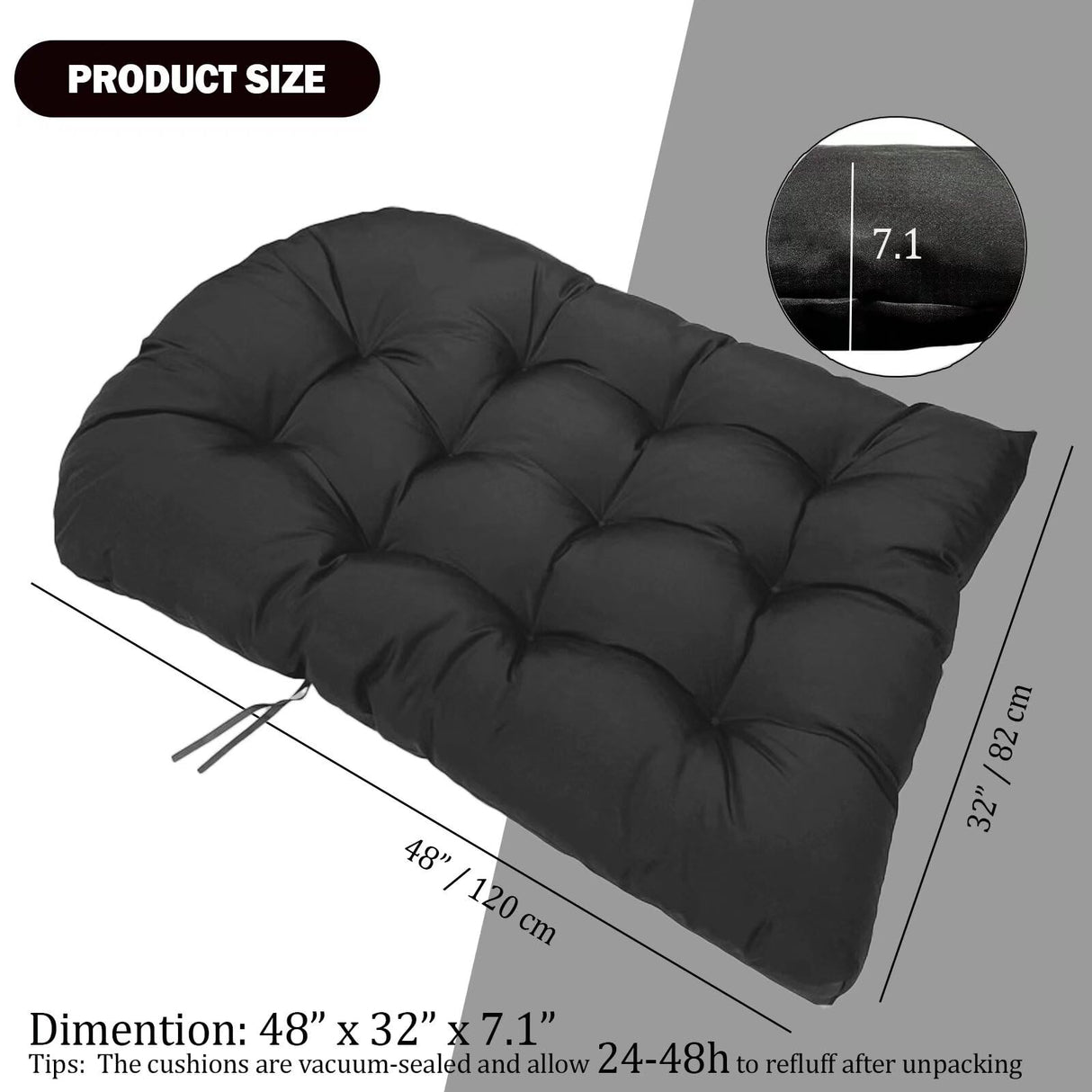 MQK Thick Egg Chair Cushion Replacement, Button Tufted Outdoor Swing Chair Cushion with High Elasticity PP Cotton and Skin-Friendly Fabric, Hanging Cushion for Patio Porch Furniture (Only Cushion) MQK