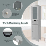 Tangkula 67" Tall Bathroom Storage Cabinet, Slim Freestanding Tower w/ 2 Doors & 1 Drawer, Narrow Floor Cabinet w/Adjustable Shelves & Tempered Glass Door for Bathroom Living Room (Grey) Tangkula