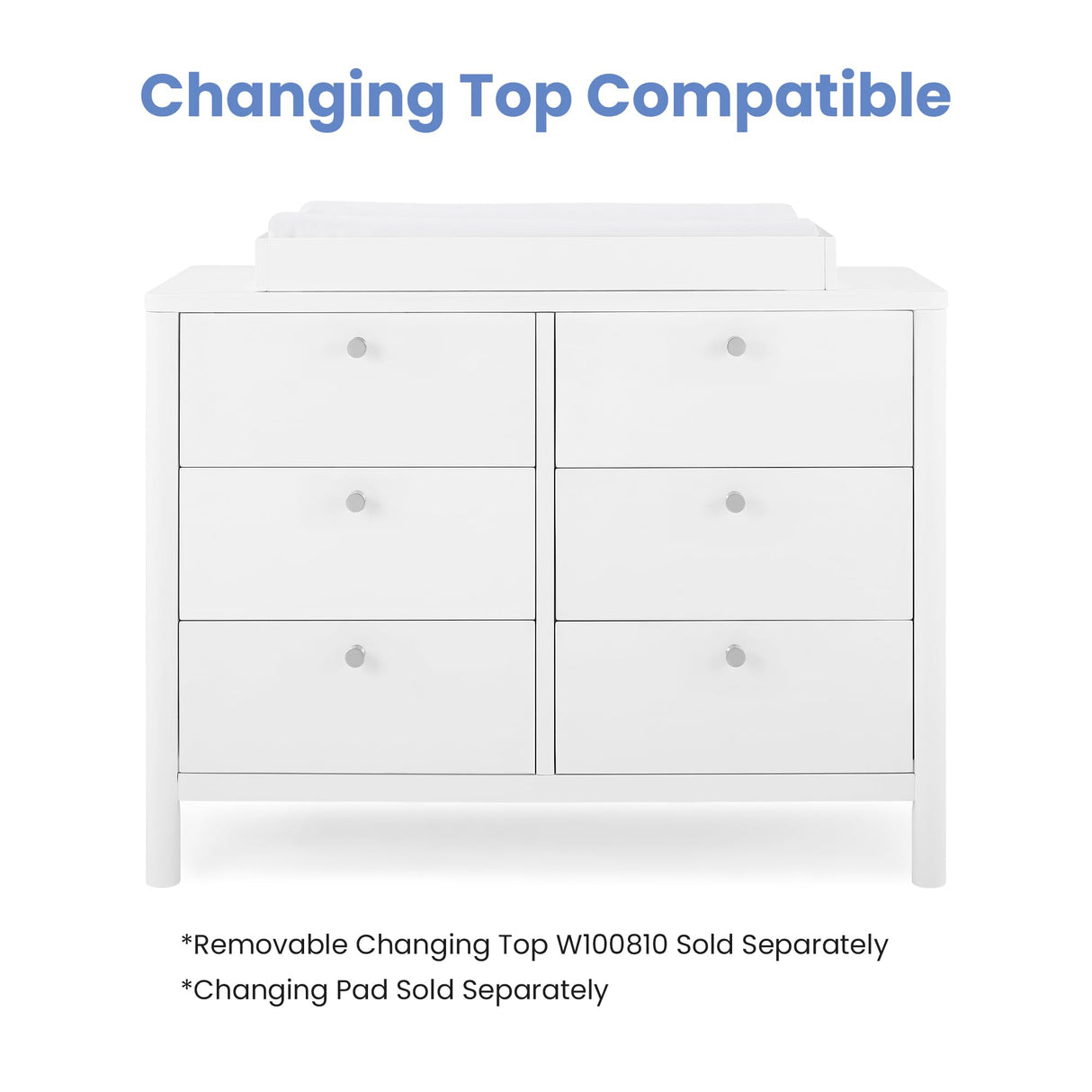 Delta Children Brooks 6 Drawer Dresser with Interlocking Drawers (Includes 3 Sets of Knobs – Choose from Natural, Brushed Nickel & Melted Bronze), Bianca White Delta Children