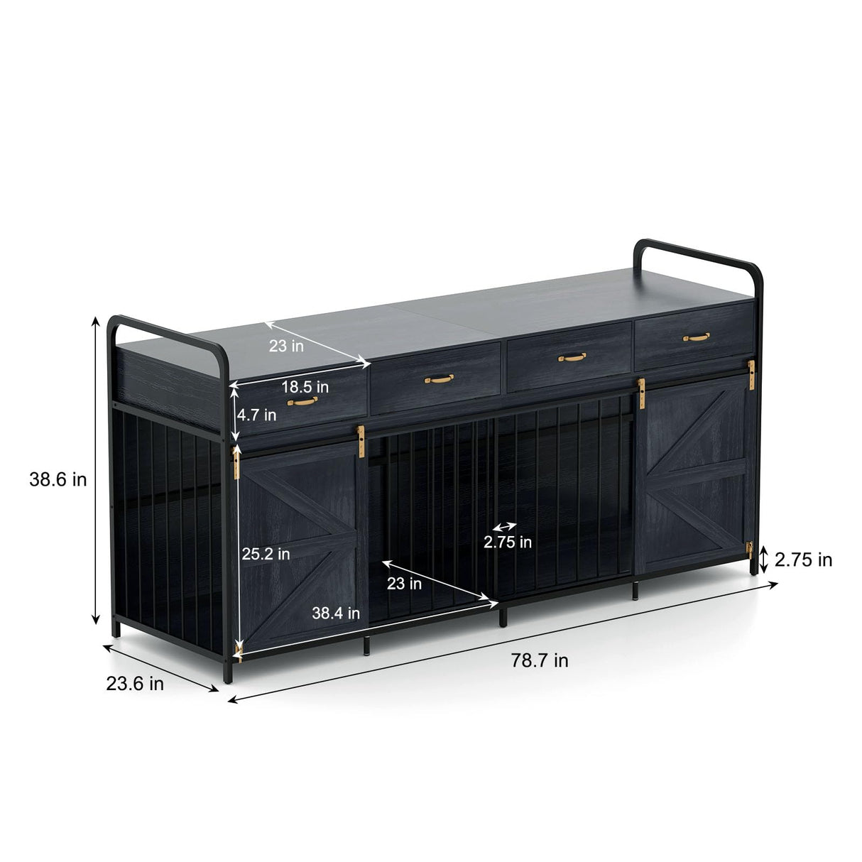 78.7 Inch Large Dog Crate Furniture for 2 Dogs Extra Large Dog Kennel Heavy Duty Wood Dog Crate Double Dog Crates Furniture TV Stand (Black) QJZLXKYT