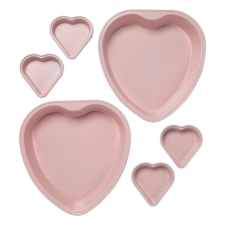Paris Hilton Heart Shaped Nonstick Bakeware Set, Easy Release Carbon Steel, Includes two 9.5-Inch Pans and four Mini 3.5-Inch Pans, Dishwasher Safe, Made without PFAS or PFOA, 6-Piece Set, Pink Paris Hilton