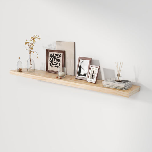 Heimlove Wood Floating Shelves for Wall,Fireplace Mantel Shelves,Rustic Farmhouse Floating Shelves 48 inch,Solid Pine Wood Wall Shelf for Bathroom,Bedroom,Living Room,Kitchen,Office Decor-Natural