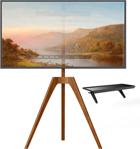PUTORSEN Premium Wood Easel TV Stand, Adjustable TV Tripod Stand for 45-65 Inch LED LCD Screen, Swivel TV Floor Stand with Top TV Shelf and Magnetic Concealed Cable Management, Max Load 88lbs, Walnut PUTORSEN