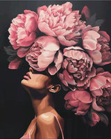 Tucocoo Fashion Head Painting by Numbers Pink Flower Abstract Drawing Nordic Wall Decoration Oil Paint by Numbers Beautiful Woman Head Flower Paint by Numbers for Adults Without Frame-16''Wx20‘’H Tucocoo