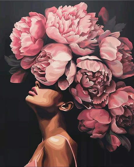 Tucocoo Fashion Head Painting by Numbers Pink Flower Abstract Drawing Nordic Wall Decoration Oil Paint by Numbers Beautiful Woman Head Flower Paint by Numbers for Adults Without Frame-16''Wx20‘’H Tucocoo
