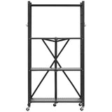 VEVOR 4-Tier Foldable Storage Shelf, 28W x 13D x 54H Inch Folding Metal Rack Shelving Unit, No Assembly Organizer Shelf with 5 Wheels & 4 Hooks for Pantry, Kitchen, Garage, Basement, Black VEVOR