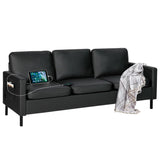 STHOUYN 72" W Faux Leather Black Sofa 3 Seat Couch, Modern Comfy Couch with 2 USB, Small Couches for Living Room Apartment Bedroom Small Spaces, Office Couch (Black (Sofa)) STHOUYN