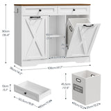 HOOBRO Double Tilt Out Laundry Hamper Cabinet, 41.7" Hidden Laundry Cabinet, with Open Shelving and 2 Removable Baskets, Farmhouse Laundry Storage Basket, for Bathroom, White and Walnut WH11XY01 HOOBRO