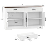 Rovaurx Farmhouse Sideboard Buffet Cabinet with Storage, Kitchen Storage Cabinet with 2 Drawers & 4 Barn Doors, Wooden Coffee Bar Cabinet Console Table for Kitchen, Dining Room, White KBG003W Rovaurx