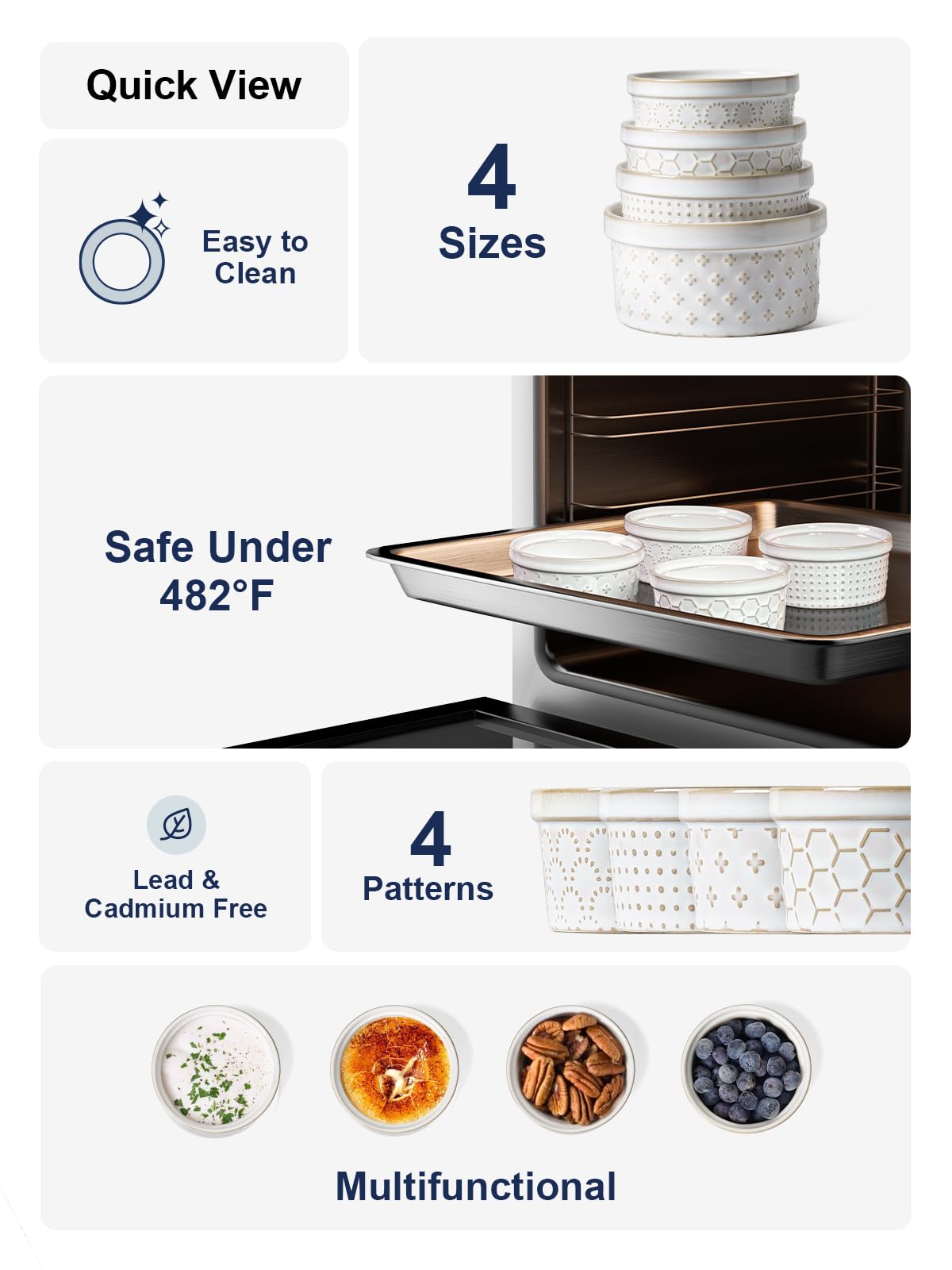 LE TAUCI Ramekins 4 oz, Ramiken for Creme Brulee, Lava Cake,Pudding, Souffle, Small Sauce Bowl,Ceramic Baking Dishes- 3.8 inch, Set of 4, Arctic White LE TAUCI