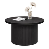 ONBRILL 31.5" Round Coffee Table, Tambour Design Coffee Tables for Living Room, Mid Century Modern Wood Coffee Table, Drum Accent Small Center Table, Black ONBRILL