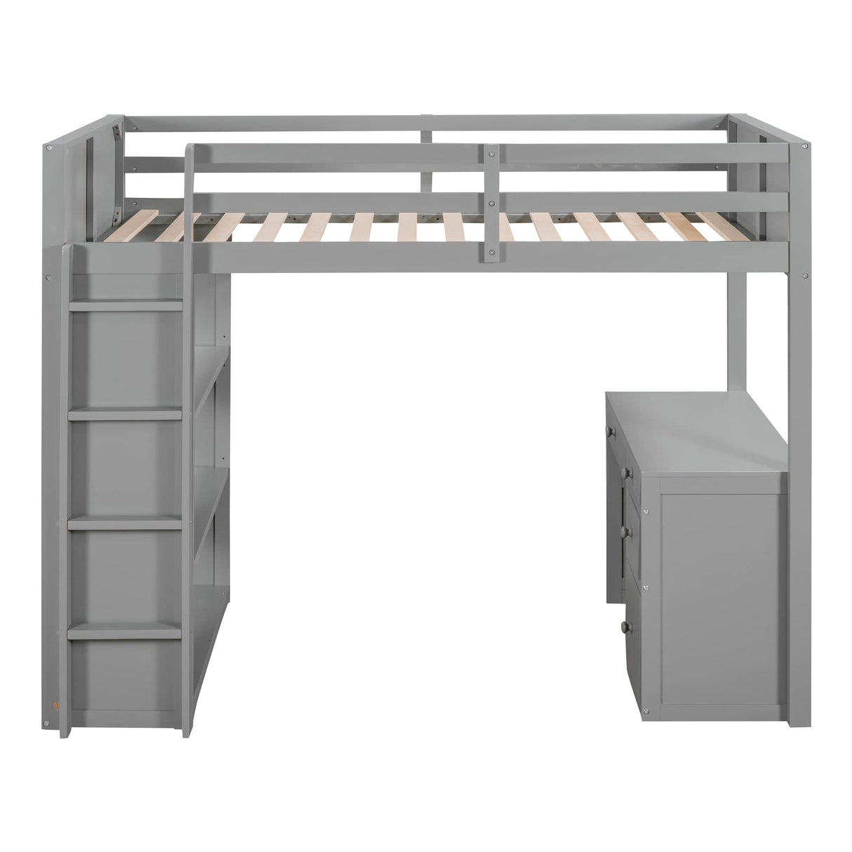 CITYLIGHT Twin Loft Bed with Desk and Shelves,Wooden Twin Size Loft Bed with Desk and Storage Drawers, Space Saving Loft Bed Twin for Kids Girls Boys (Twin,Grey) CITYLIGHT
