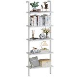 aboxoo Ladder Shelf White Wooden Bookshelf 5-Tier Wall-Mounted Open Wood Rack Industrial Modern Plant Flower Stand Utility Organizer Bookcase Metal Frame Furniture Office Kitchen Bedroom aboxoo