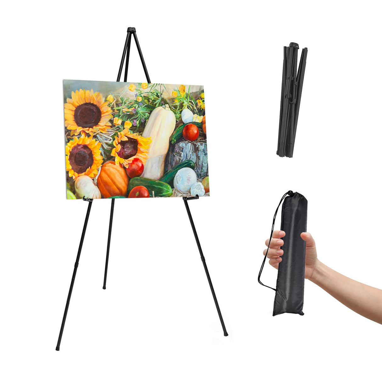 Thickened Easel Stand for Wedding Sign & Poster 63'' Portable Easels for Display Black Art Easel for Floor Adjustable Metal Easel Stand,Quick Set-Up Tripod Stand, Presentations,Signs,Posters (Black) Xlong
