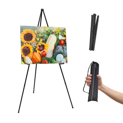 Thickened Easel Stand for Wedding Sign & Poster 63'' Portable Easels for Display Black Art Easel for Floor Adjustable Metal Easel Stand,Quick Set-Up Tripod Stand, Presentations,Signs,Posters (Black)