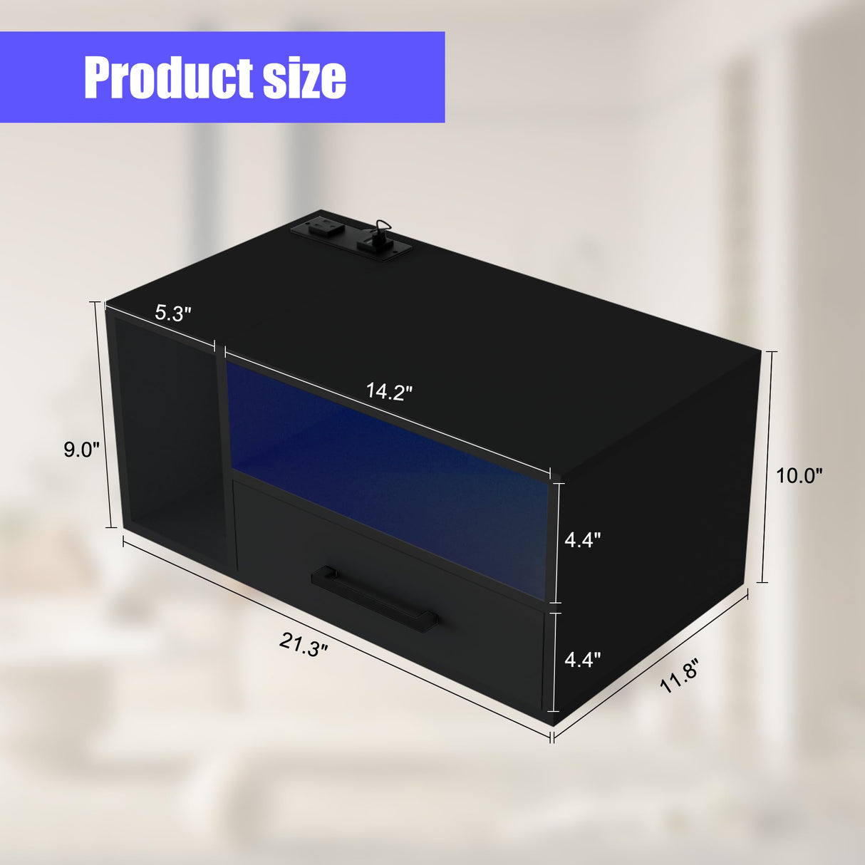 Homaterial Floating Nightstand with Charging Station and LED Lights, Floating Bedside Table with Drawers Wall Mounted Nightstands,for Bedroom Room, 21.3" x 11.8" x 10",Black Homaterial