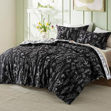 Bedsure Full Comforter Set - Black Bed Set, 3 Pieces Cute Floral Bedding, 1 Soft Reversible Botanical Flowers Comforter and 2 Pillow Shams Bedsure