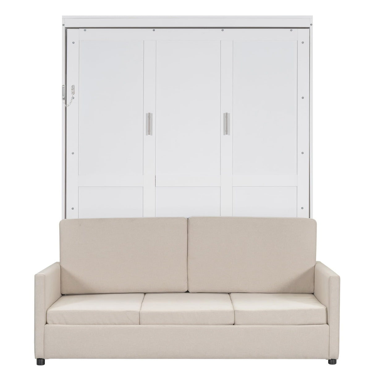 P PURLOVE Queen Wood Murphy Bed with Sofa, Wall Bed Without Slats, No Box Spring Needed (White) P PURLOVE