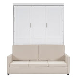 P PURLOVE Queen Wood Murphy Bed with Sofa, Wall Bed Without Slats, No Box Spring Needed (White) P PURLOVE