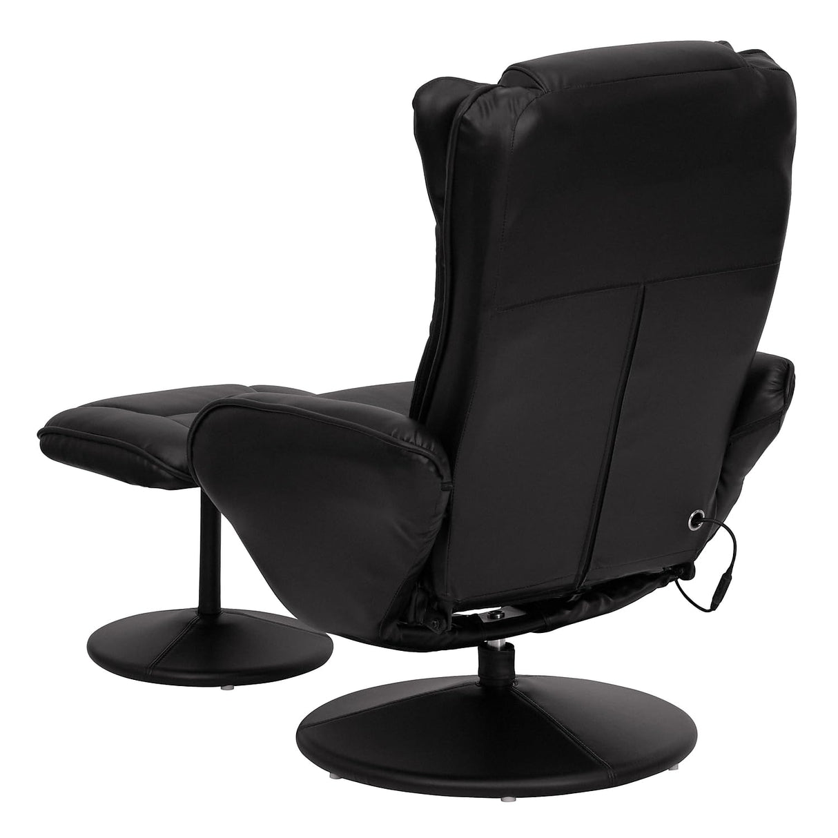 Flash Furniture Poppy Massaging Multi-Position Plush Recliner with Side Pocket and Ottoman in Black LeatherSoft Flash Furniture
