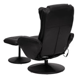 Flash Furniture Poppy Massaging Multi-Position Plush Recliner with Side Pocket and Ottoman in Black LeatherSoft Flash Furniture