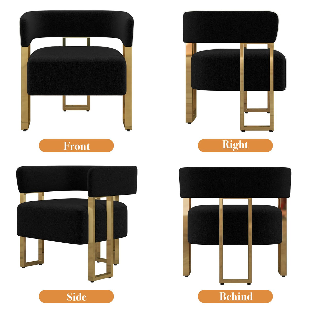 AODAILIHB Mid Century Sherpa Boucle Accent Chair Set of 2, Modern Upholstered Armchair Black Bucket Chair Comfy Side Chair Arm Chairs for Living Room, Office, Club, Reading Nook (2, Black) AODAILIHB