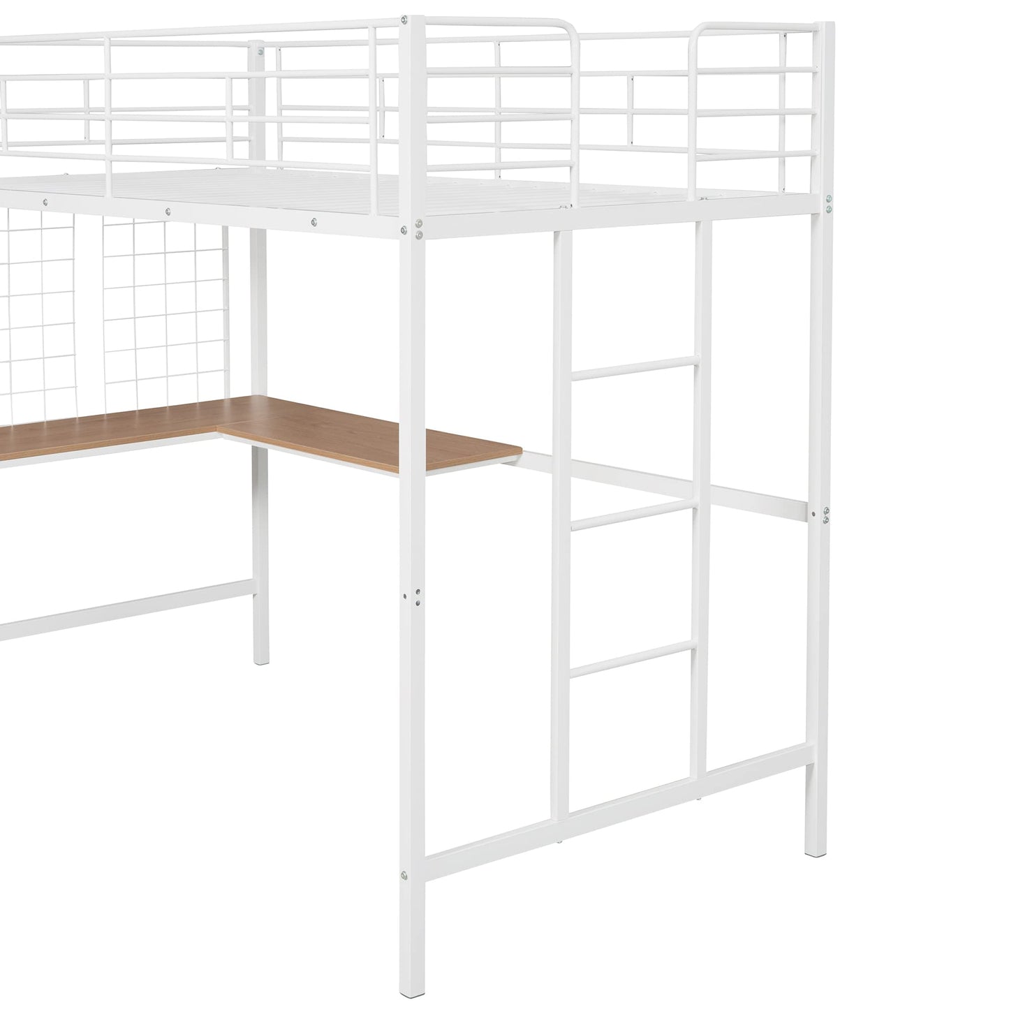 Harper & Bright Designs Twin Size Metal Loft Bed with L-Shape Desk, High Loft Bed with Metal Grid and Ladder,Loft Bed for Kids Teens Adults, No Box Spring Needed (White)