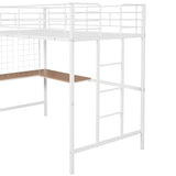 Harper & Bright Designs Twin Size Metal Loft Bed with L-Shape Desk, High Loft Bed with Metal Grid and Ladder,Loft Bed for Kids Teens Adults, No Box Spring Needed (White) Harper & Bright Designs