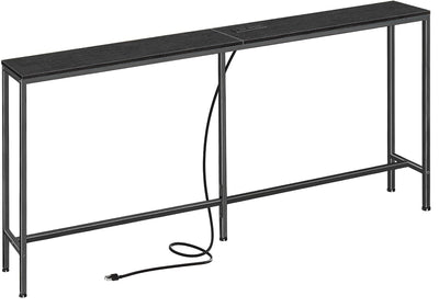 SUPERJARE 70 Inch Console Table with Outlet, Sofa Table with Charging Station, Narrow Entryway Table, Skinny Hallway Table, Behind Couch Table, for Living Room, Black