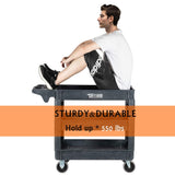 TUFFIOM Plastic Service Utility Cart with Wheels, 550lbs Capacity, Heavy Duty Tub W/Deep Shelves, Multipurpose Rolling 3-Tier Mobile Storage TUFFIOM