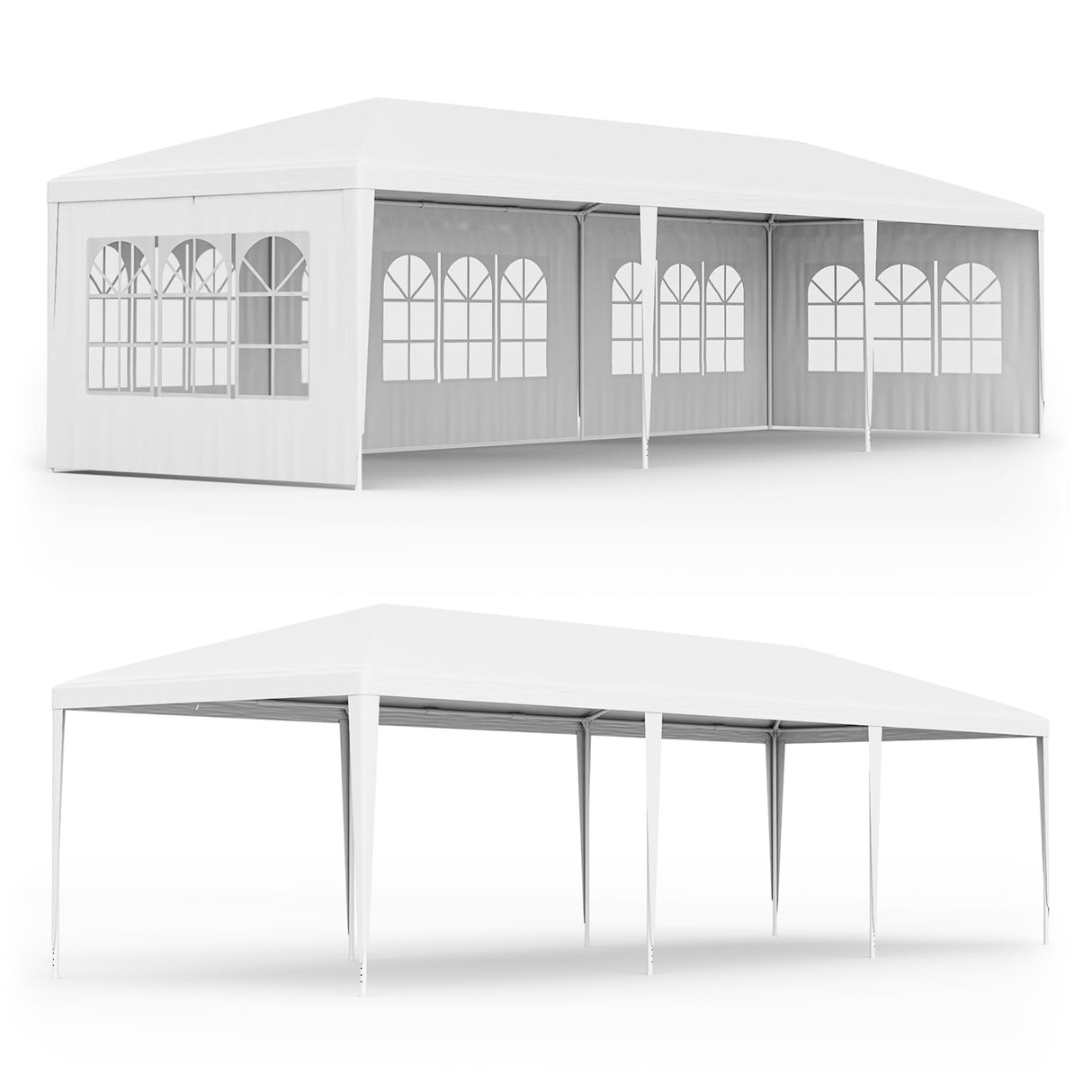 Tangkula 10x30 Ft Heavy Duty Party Tent, Large White Event Tent with 6 Sidewalls & 2 Zippered Door, Outdoor Wedding Tent with Stakes & Ropes for Patio, Backyard, Parties Tangkula