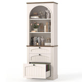 Bookshelf with File Drawers for Letter/A4/Legal Size Hanging Files, 68" Tall Farmhouse Bookcase with 3-Tier Open Shelves, Wood Floor Display Storage Cabinet for Home Office, Living Room, Rustic White Vabches