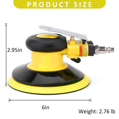 Professional Air Random Orbital Palm Sander, Dual Action Pneumatic Sander, Low Vibration, Heavy Duty … (6-inch Yellow) Gedu