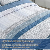 WONGS BEDDING Blue Quilt Queen Size, Bohemian Stripe Quilt Sets 3 Pieces Boho Quilted Bedspread Set Lightweight Microfiber Coverlet Bedding Set All Season (96"x90") WONGS BEDDING