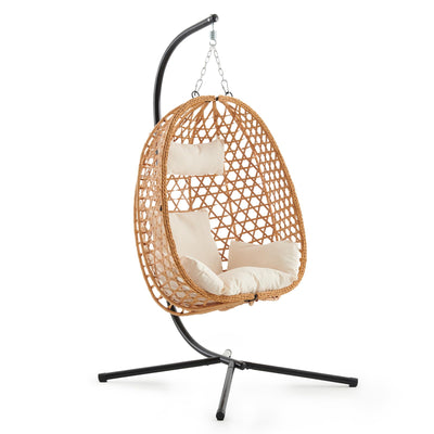 Thinlute Outdoor Hanging Egg Chair, Patio Wicker Swing Chair with Stand and Cushion, Wider Basket Seating, Hammock Chairs for Outside Balcony Backyard Bedroom Porch, Brown