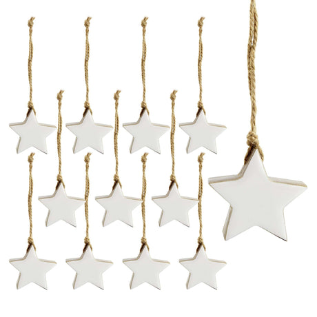 AuldHome Farmhouse Star Ornaments (12-Pack, White); Wood with White Enamel 2-Inch Star Christmas Decorations, Retro Vintage Enamelware Style AuldHome Design