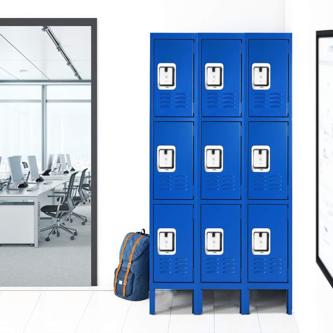 Greenvelly Metal Locker with 3 Doors, Tall Steel Storage Locker Cabinet for Employees, gym locker Storage Cabinets with lock and adjustable shelves for School, Home, Office, Garage (Black) Greenvelly