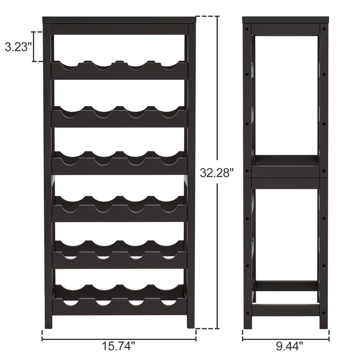 WRONWA 24 Botttle Wine Rack Freestanding Floor, 6 Tier Wine Rack Shelf with Table Top, Bamboo Wine Rack, Wine Storage Shelves Kitchen Bar Dining Room Living Room - Dark Brown WRONWA