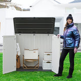 Mrosaa Large Horizontal Storage Sheds,38 cu.ft. Outdoor Storage Box for Garden,Patio and Backyard,Customized Shelves &Lockable(Off White) Mrosaa