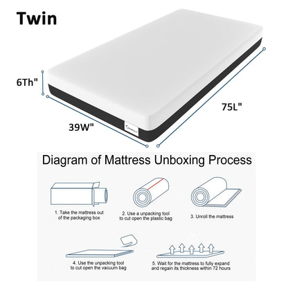 LIYIH 6 Inch Twin Mattress, Twin Mattress ，Twin Foam Mattress, Children’s Rooms Mattress,This Mattress has Almost no Odor,CertiPUR-US Certified【2024 New Version】